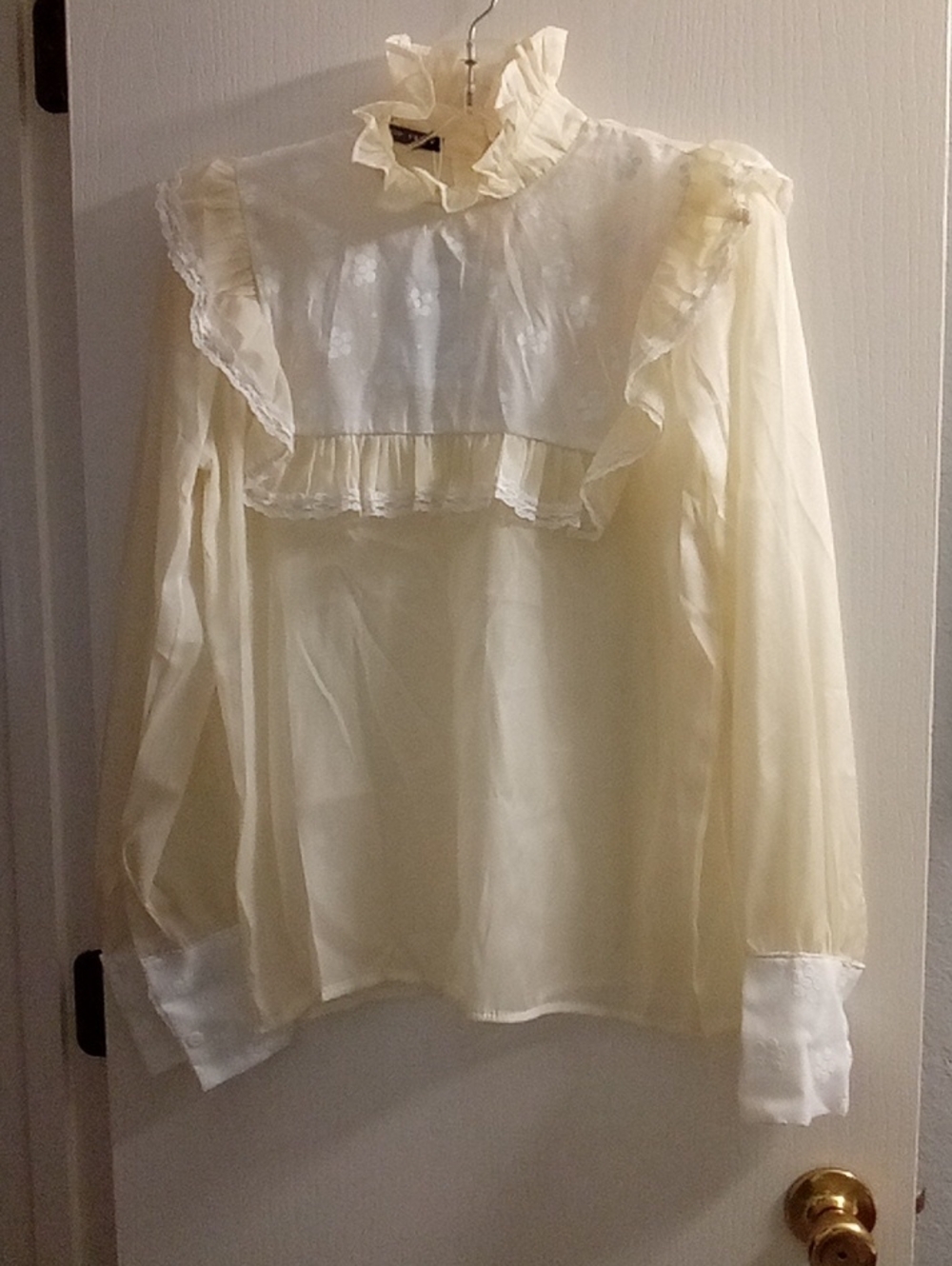 Fred Perry Cream Ruffled Lace Yoke Blouse
